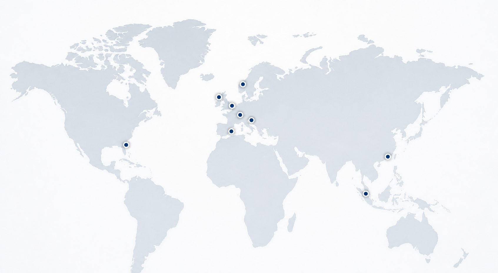 World map marking the locations Klarvant's distributed team works from