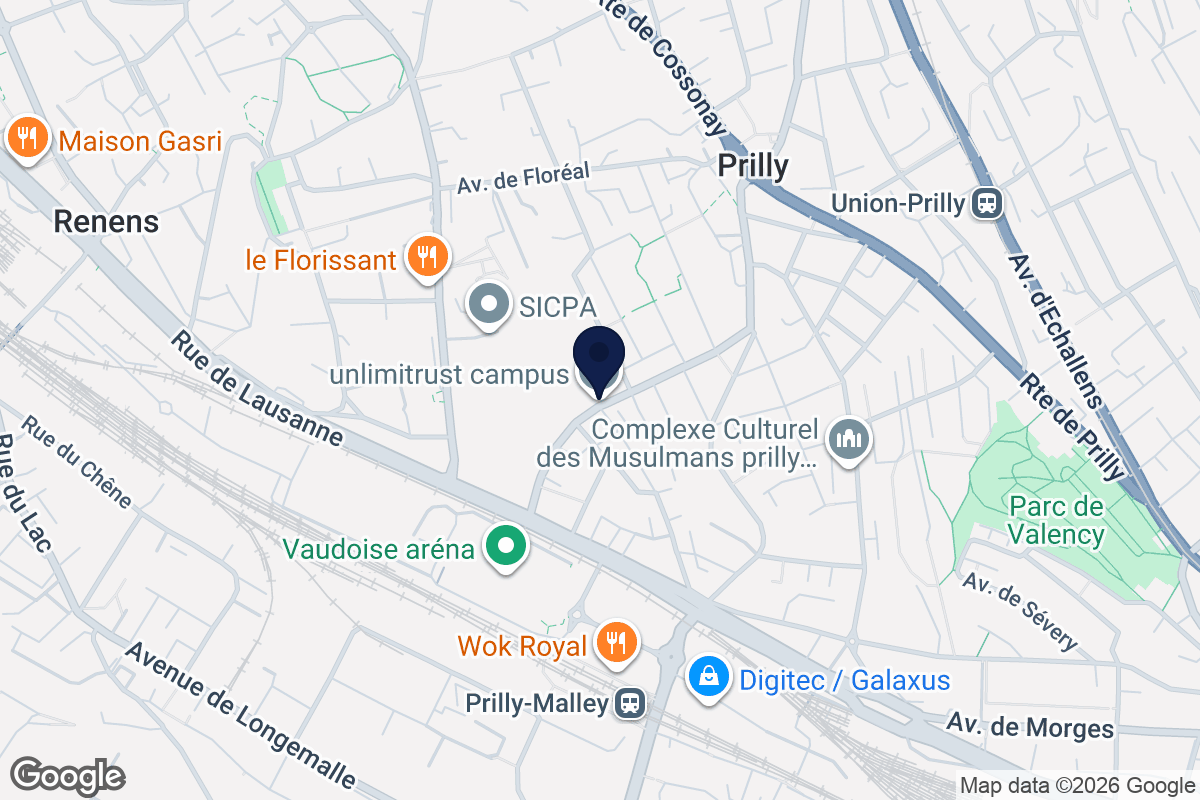 Map showing the Klarvant office at Route des Flumeaux 42, Prilly, Switzerland